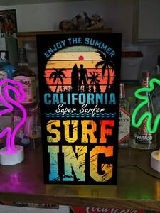 【Lサイズ】サーフィン カリフォルニア ビーチ サーフショップ 海 浜 夏 南国 サイン ランプ 看板 置物 雑貨 ライトBOX 電飾看板 電光看板