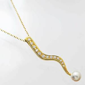 ミキモト MIKIMOTO K18パール ダイア 6.37mm ネックレス YG イエローゴールド　アクセサリー 3331