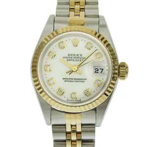 ロレックス ROLEX デイトジャスト レディース 自動巻き 腕時計 SS/YG 10Pダイヤ ホワイト文字盤 A番 1999年 79173G 中古 新入荷 RO0264