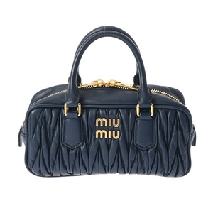 MIUMIU ミュウミュウ マテラッセ 2WAY 紺 ゴールド金具 5BB142 レディース ラムスキン ハンドバッグ ABランク 中古 銀蔵