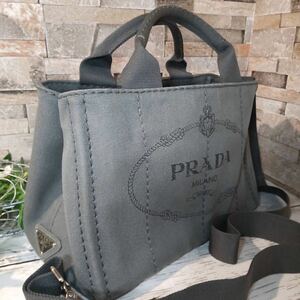 1円 【至高の逸品】PRADA プラダ カナパ 2way ハンドバッグ トートバッグ ショルダーバッグ キャンバス 1スタ