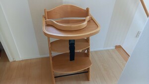 ★テーブル付きベビーハイチェア 離乳食椅子 木製 中古 高さ調整可能