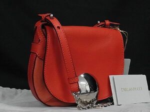 1円 ■新品同様■ EMILIO PUCCI エミリオプッチ スエード×レザー チェーン ショルダーバッグ ポシェット レディース レッド系 BG1400