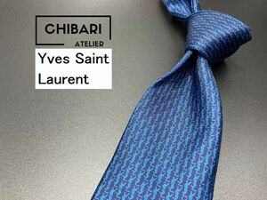 【超美品】YvesSaintLaurent　サンローラン　全面YSLロゴ柄　ネクタイ　3本以上送料無料　ブラックネイビー　0502143