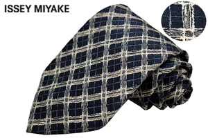 N-2269★送料無料★im product アイムプロダクト ISSEY MIYAKE イッセイミヤケ★日本製 ネイビー紺色 チェック 絹 シルクネクタイ