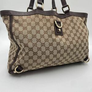 1円 GUCCI グッチ トートバッグ GGキャンバス 本革 肩掛け ビジネス 大容量 ブラウン レザー アビー 金具