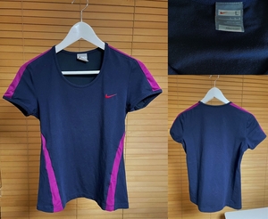 【激安1点のみ 国内正規品】NIKE ナイキ FIT DRY フィット ドライ 速乾 ストレッチ 半袖 切り替え Tシャツ L ネイビー系 USED