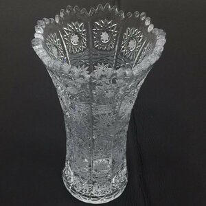 ボヘミアガラス 花瓶 花器 フラワーベース サイズ約12×21.5cm 保存箱 付属