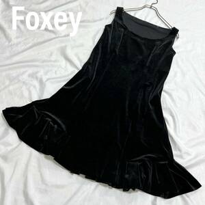 FOXEY NEWYORK フォクシーニューヨーク VELOUR NOIR ベロアノアール ベロアワンピース 膝丈ワンピース ノースリーブ フレアスカート フリル