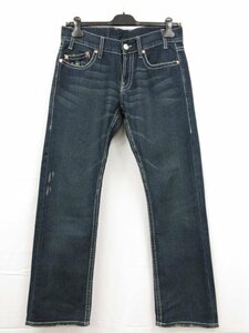 超美品【TRUE RELIGION トゥルーレリジョン】ダメージ加工 ストレート デニムパンツ ジーンズ(メンズ) size32 インディゴブルー■28MPA0492