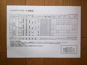 平成11年7月・DC2/B8・インテグラ・タイプR・価格表 カタログ 無