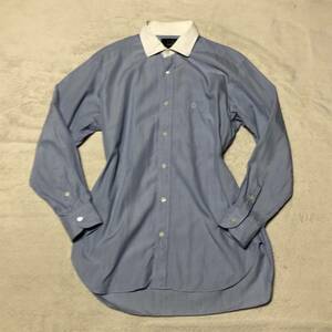 ダンヒル dunhill【人気の大きいサイズ】長袖シャツ カッターシャツ 襟バイカラー ブルー系 XLサイズ