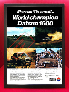 ポスター★1969年 ダットサン 1600 サファリラリー入賞 オーストラリア版 広告★510/Datsun/ブルーバード/日産/Nissan