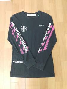 【オフホワイト】 DIAG STENCIL L STEE ロングスリーブ クルーネック Tシャツ S 古着 ダメージ有/ OFF-WHITE 19SS 長袖 BLK ブラック