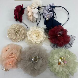 1円〜 ハンドメイド 結婚式髪飾り 白無垢髪飾り 花嫁髪飾り 和装髪飾り 色打掛髪飾り カチューシャ カラーストーン パール調 9点 タグ付き