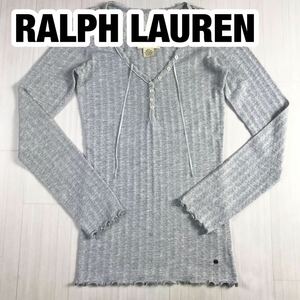 DENIM&SUPPLY RALPH LAUREN デニムアンドサプライ ラルフローレン 長袖Tシャツ XS ライトグレー デザイントップス レース ロゴプレート