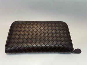 【45t032801】BOTTEGA VENETA ボッテガベネタ　イントレチャート　ラウンド長財布　ブラウン系　レザー メンズ レディース 札入れ