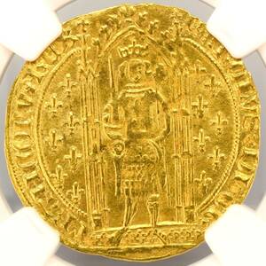 【★近年高騰中★人気高級コイン】1364-80年 フランス王国 シャルル５世 フラン・カ・ピエ 金貨 NGC MS62 3.78g ゴールド ハンマーコイン