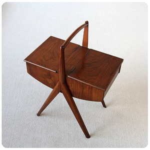 イギリス ヴィンテージ ソーイングボックス 木製 裁縫箱 北欧家具「ミッドセンチュリー」P-074