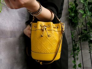 ●超美品●TORY BURCH トリーバーチ●Tモノグラム ミニ バケット●カーフ レザー 本革●2way ハンド バッグ●ゴールドフィンチ●Js45874