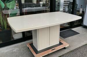 【愛知店舗】■シギヤマ家具■収納付き ダイニングテーブル 約150×90×70㎝ UV塗装 光沢 オフホワイト 木目★近郊自社配送★引き取り歓迎