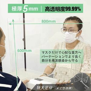 【新品】飛沫防止 パーテーション 透明 (窓ありM 幅80cm×高さ60cm)