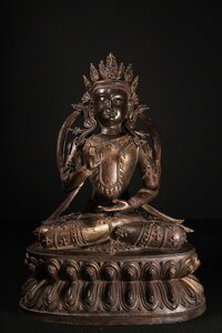 ☆皇帝☆鍍金観音菩薩像　高さ約５９．５ｃｍ　（検）仏教 仏具 坐像 中国美術 古玩 唐物