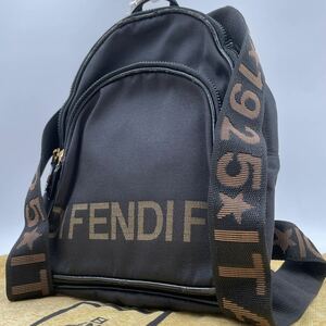 1円 FENDI フェンディ リュック バックパック レザー キャンバス ロゴベルト レディース メンズ レディース ブラック系 保存袋付き