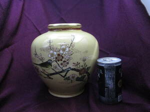 白薩摩焼　花器　花鳥図　小畑作　検　アンティーク 工芸品 陶芸 日本の陶磁 薩摩　花瓶　壺　さつま焼き