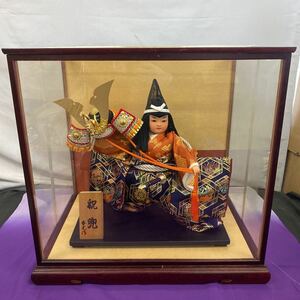 ◆中古 日本人形 祝兜 春光作 着物 コレクション ガラスケース 昭和レトロ アンティーク 置物 飾り インテリア 110-81