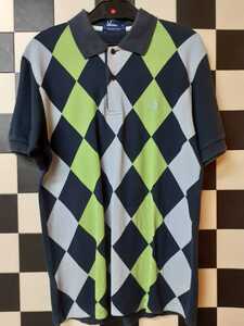スキンズoiパンクスタイルFRED PERRYグリーン×ブルーアーガイルデザインポロシャツ