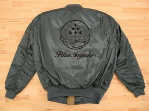 航空自衛隊 Blue Impulse カーキ プリントMA-1タイプ 黒 L Printedジャケット ミリタリーブルゾン ブルーインパルス
