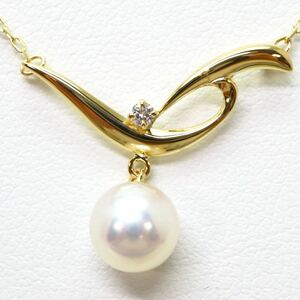 良品!!＊MIKIMOTO(ミキモト)K18アコヤ本真珠/天然ダイヤモンドペンダント＊m 2.5g 42.0cm パール pearl diamond jewelry pendant EA9/EA9