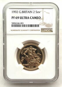 イギリス1992 St.George 2ソブリンNGC PF69金貨 コイン、プルーフ 硬貨