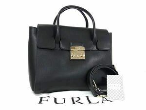 1円 ■美品■ FURLA フルラ メトロポリス レザー 2WAY ハンドバッグ ショルダーバッグ 肩掛けかばん レディース ブラック系 BG8286