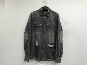 美品スビksubi×Ron Hermanロンハーマンsavage patch shirt iron hazeデニムシャツS★A1098