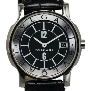 ブルガリ ソロテンポ レザー（社外品） 腕時計 ST35S クオーツ ブラック文字盤 ステンレススチール レディース BVLGARI 【中古】