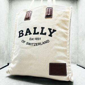 極美品/A4可●BALLY バリー メンズ ビジネス トートバッグ 肩掛け ハンド キャンバス レザー デカロゴ クリスタリア 大容量 仕事 ホワイト