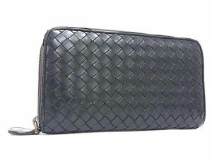 1円 BOTTEGA VENETA ボッテガヴェネタ イントレチャート レザー ラウンドファスナー 長財布 ウォレット ブラック系 FA4785