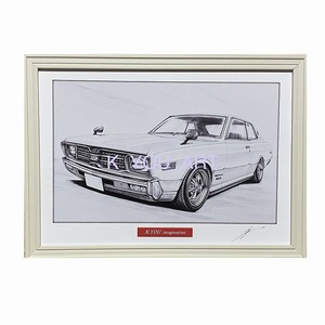 日産 NISSAN 230グロリアハードトップ【鉛筆画】名車 旧車 イラスト A4サイズ 額付き サイン入り