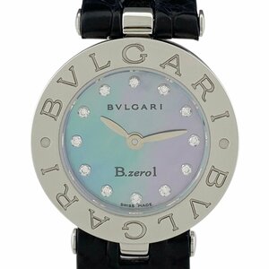 ブルガリ BVLGARI ビーゼロワン B-zero1 12Pダイヤ シェル BZ22S 腕時計 SS レザー ダイヤモンド クォーツ ブルー レディース 【中古】