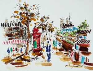 肉筆絵画 油絵 F4号 「パリの街風景」-4- 特価