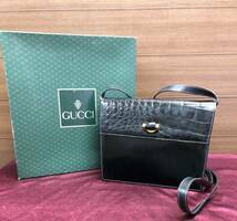 GUCCI グッチ ♪ オールドグッチ ターンロック ショルダーバッグ クラッチ クロコダイル 黒 ブラック レザー ヴィンテージ