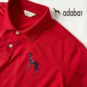 (美品) アダバット adabat 吸汗速乾 ストレッチ 半袖 ポロシャツ 50 (XL) レッド 総柄 シャツ
