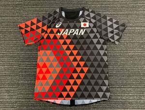 2017世界陸上ロンドン 陸上競技 日本代表 JAAFオフィシャル×asicsアシックス オーセンティックTシャツ ブラック×サンライズレッド格子XL