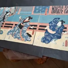 浮世絵版画　歌舞伎絵　二代目　歌川豊国　　嘉永6年    第５印　三枚続