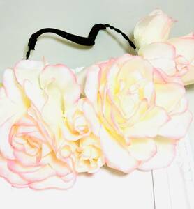 新品　アメリカ購入品　華やかなピンク縁取りローズデザイン　花冠　花かんむり　フラワー クラウン　王冠 ティアラ