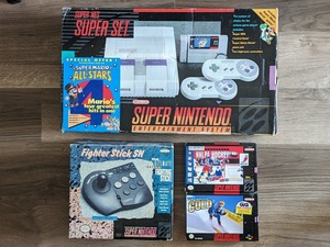 全4本 SUPER NES SNES 本体 FIGHTER STICK NHLPA HOCKEY 93 WINTER GOLD ファミコン 北米 FC レトロ ゲーム 任天堂