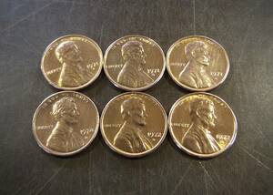 1セントコイン 1970～1979年の6枚セット D S刻印 送料無料　（13044）リンカーン USA お金 貨幣 硬貨 ペニー アメリカ　　