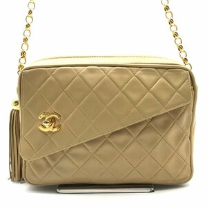 1円 良品 CHANEL シャネル ココマーク マトラッセ フリンジ ターンロック チェーン ショルダー バッグ ベージュ a2838